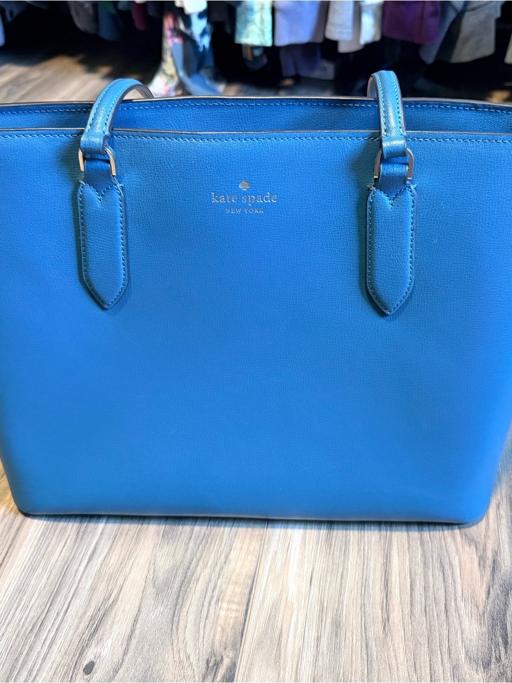 kate spade blue/teal Leather Tote with Gold Logo